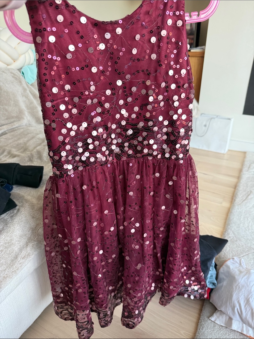 Chasing Fireflies Burgundy Sequin Tulle Party Dress